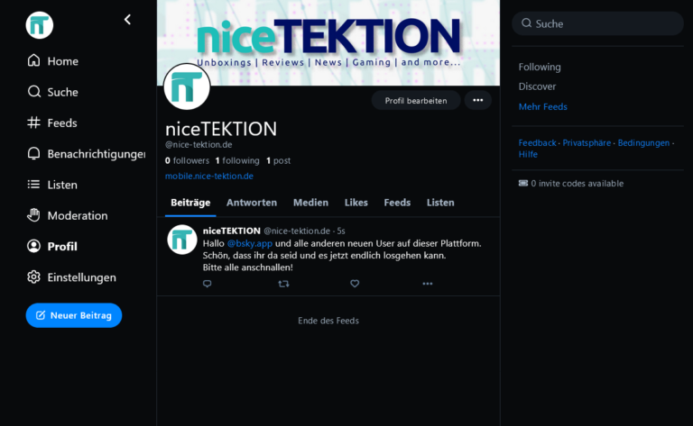 Screenshot niceTEKTION auf Bluesky
