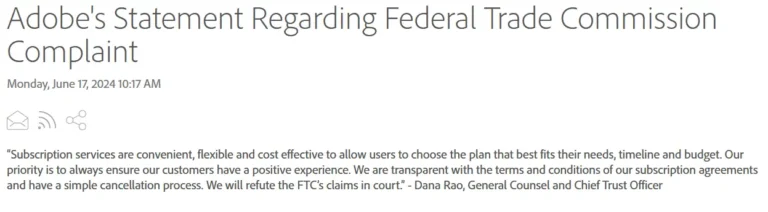 Adobe's Statement (Screenshot: news.adobe.com)